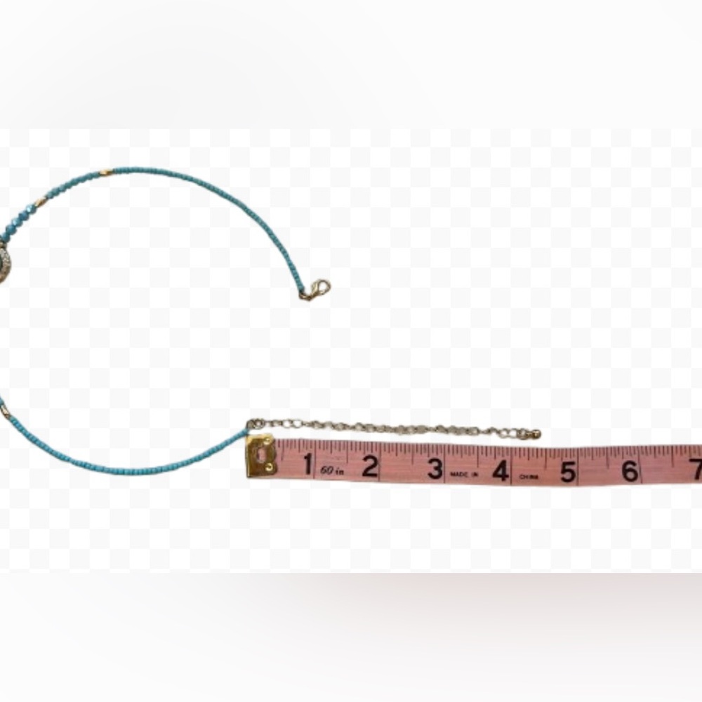 Turquoise Blue Gold Faceted Beads Choker Necklace W/Rhinestone Center Faux Pearl - Picture 9 of 10